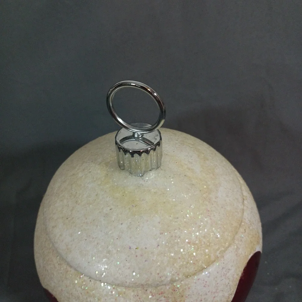 Radko Ornament Jar Red Excellent Glitter Snow Lidded Ceramic Gift